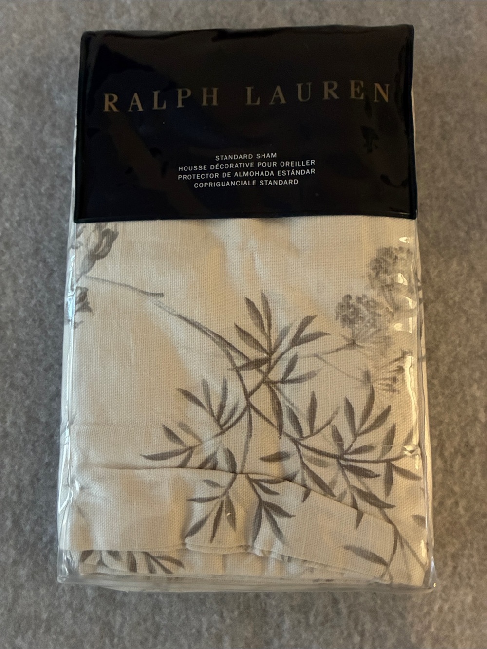 Ralph Lauren Ainslie Standard Sham Cream Grey Cotton Floral Luxury NEW